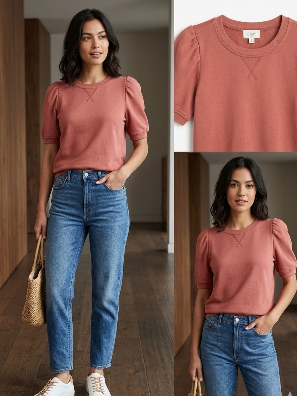 Cami NYC Roberta Puff Sleeve Sweatshirt XS Terrecota Color